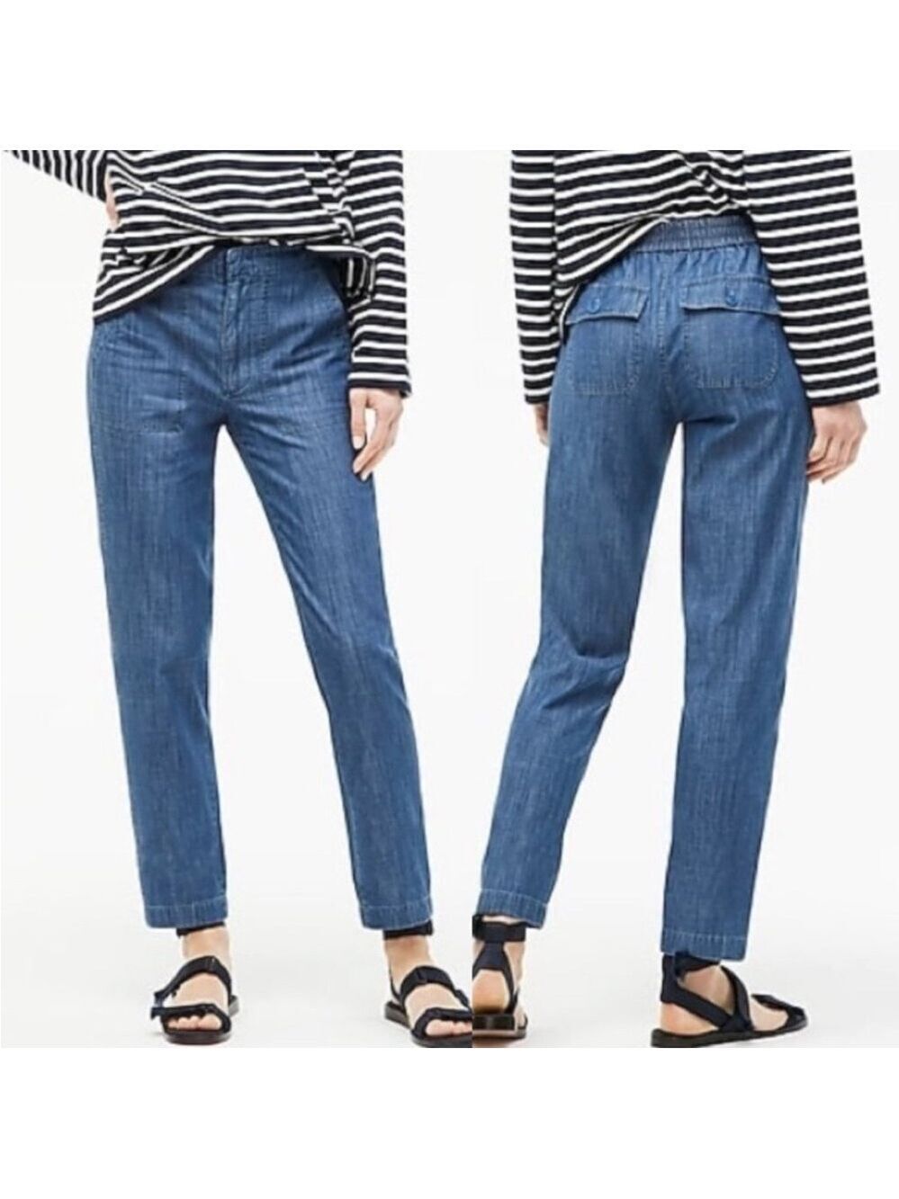 J. Crew Zip-up Indigo Seaside High Rise Chambray Pants, size 0